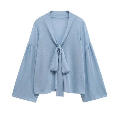 Damen Bluse Rüschendetails Bindeband Luftig Weiß