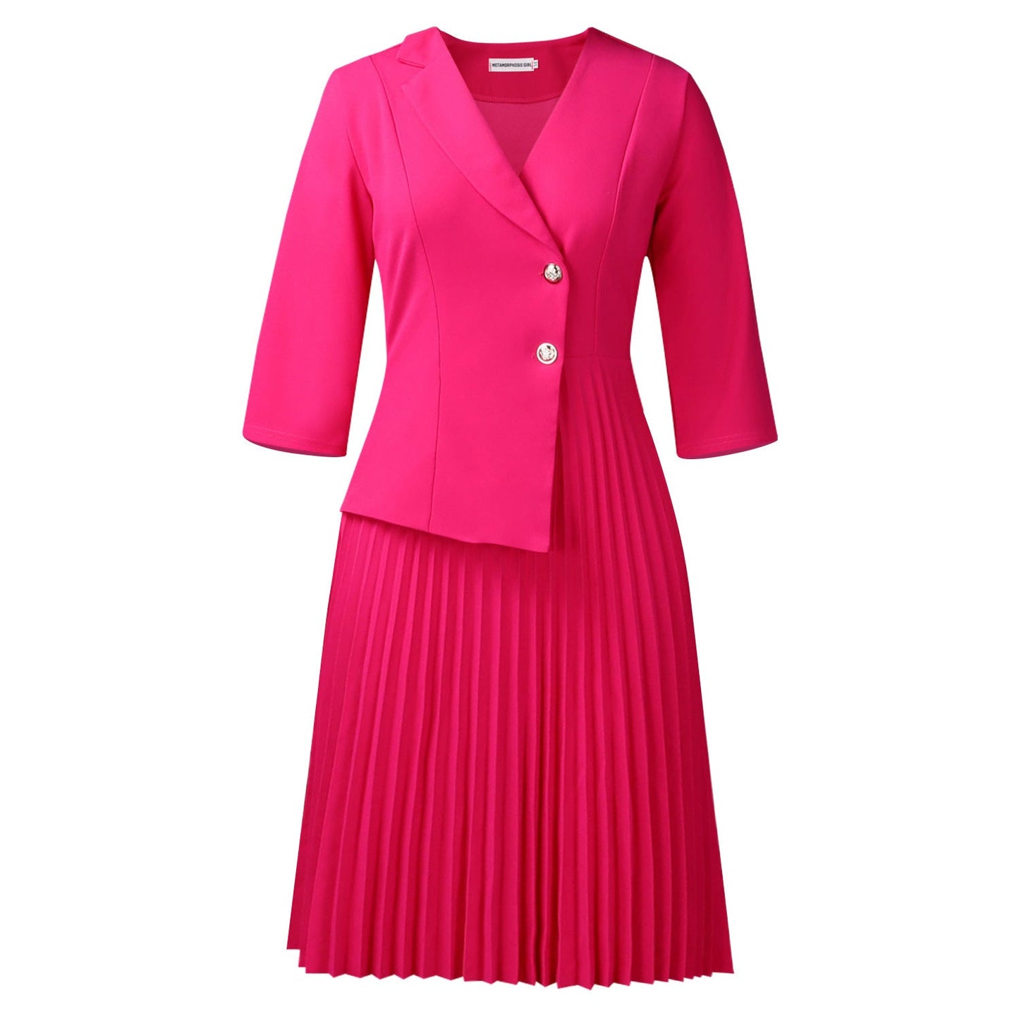 Damen Blazer-Kleid Plissierter Rock Modischer Knopf