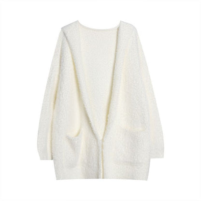 Damen Strickcardigan Flauschig Offener Schnitt Lässig Beige