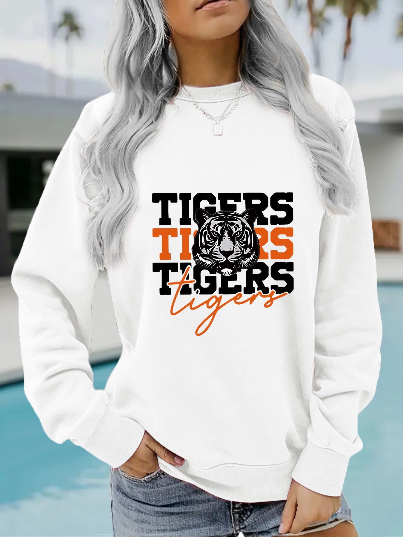 Damen Sweatshirt Tiger-Design Lässig Norvielle