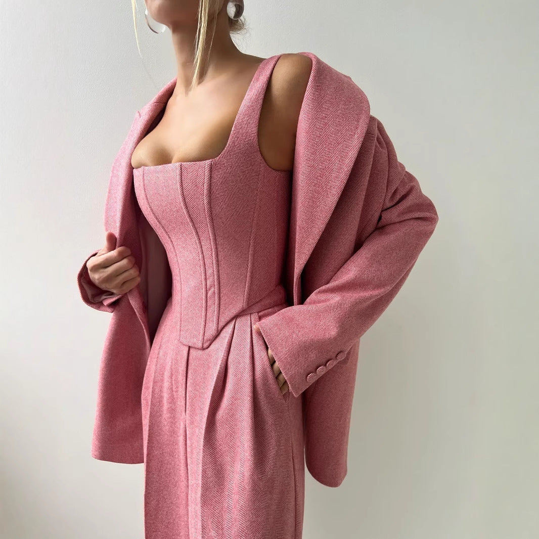 Damen Anzug-Set Zweiteilig Tailliertes Oberteil Geraute Hose Norvielle