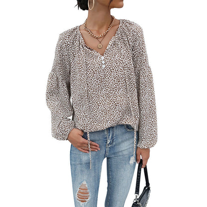 Damen Bluse Leopardenmuster Puffärmel Norvielle