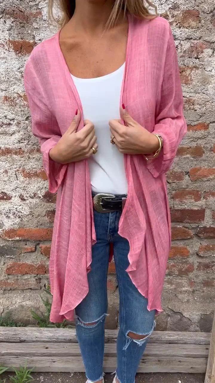 Damen Longcardigan Fließend Raffungen Norvielle