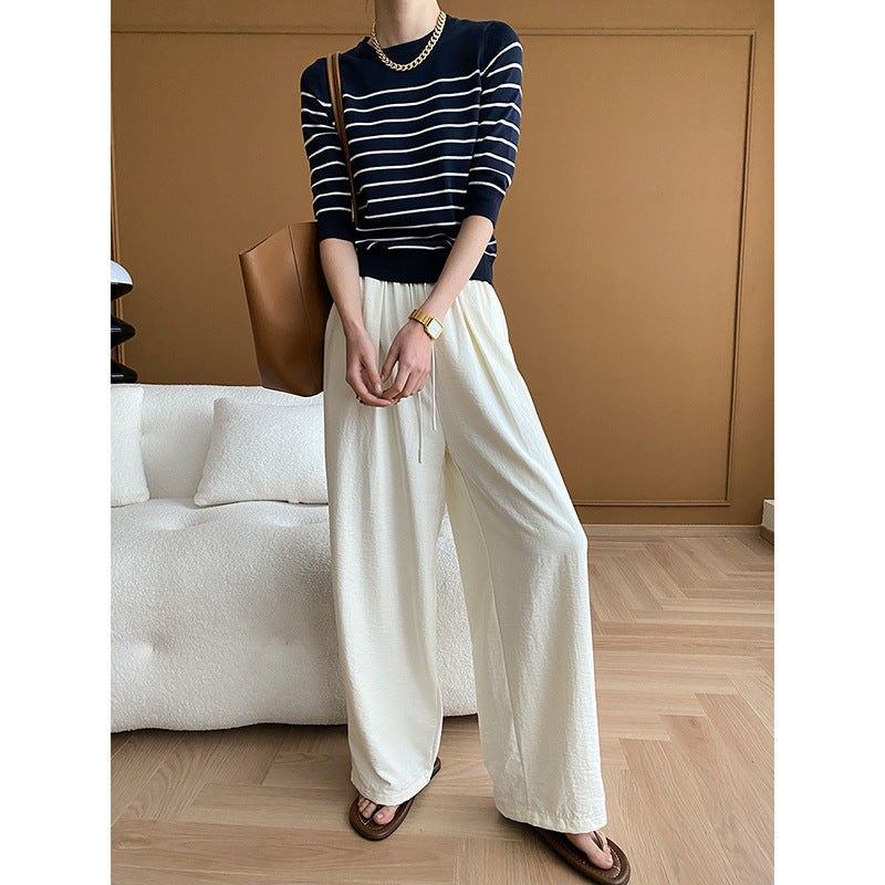 Damen Pullover Gestreift Rundhalsausschnitt Slim Fit
