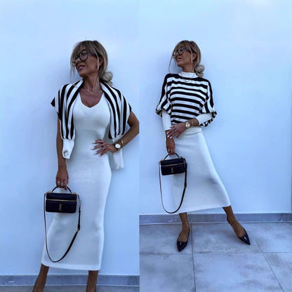 Damen Set mit Streifen Oberteil und Langer Hose