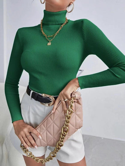Damen Rollkragenpullover Rippstruktur Langarm Norvielle