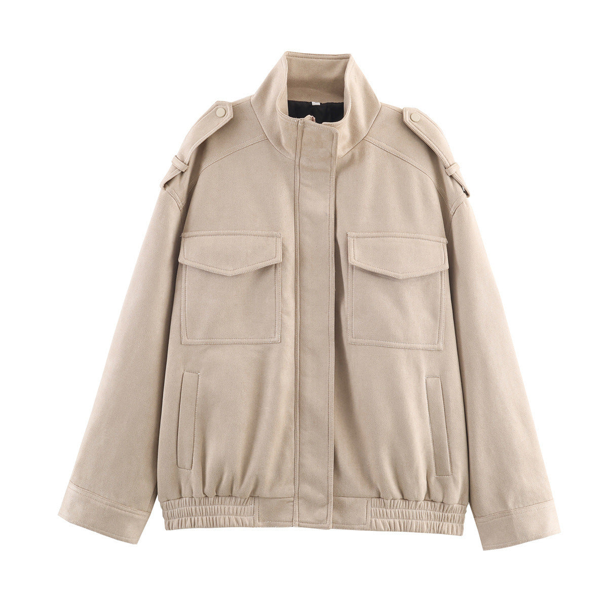 Damen Utility-Jacke Praktische Taschen Hochschließender Kragen