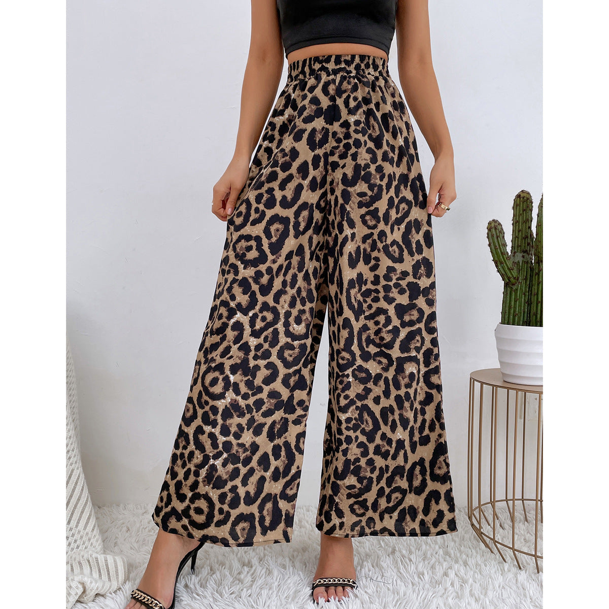 Damen Leoparden-Haremshose Elastisch Schwarz - Norvielle