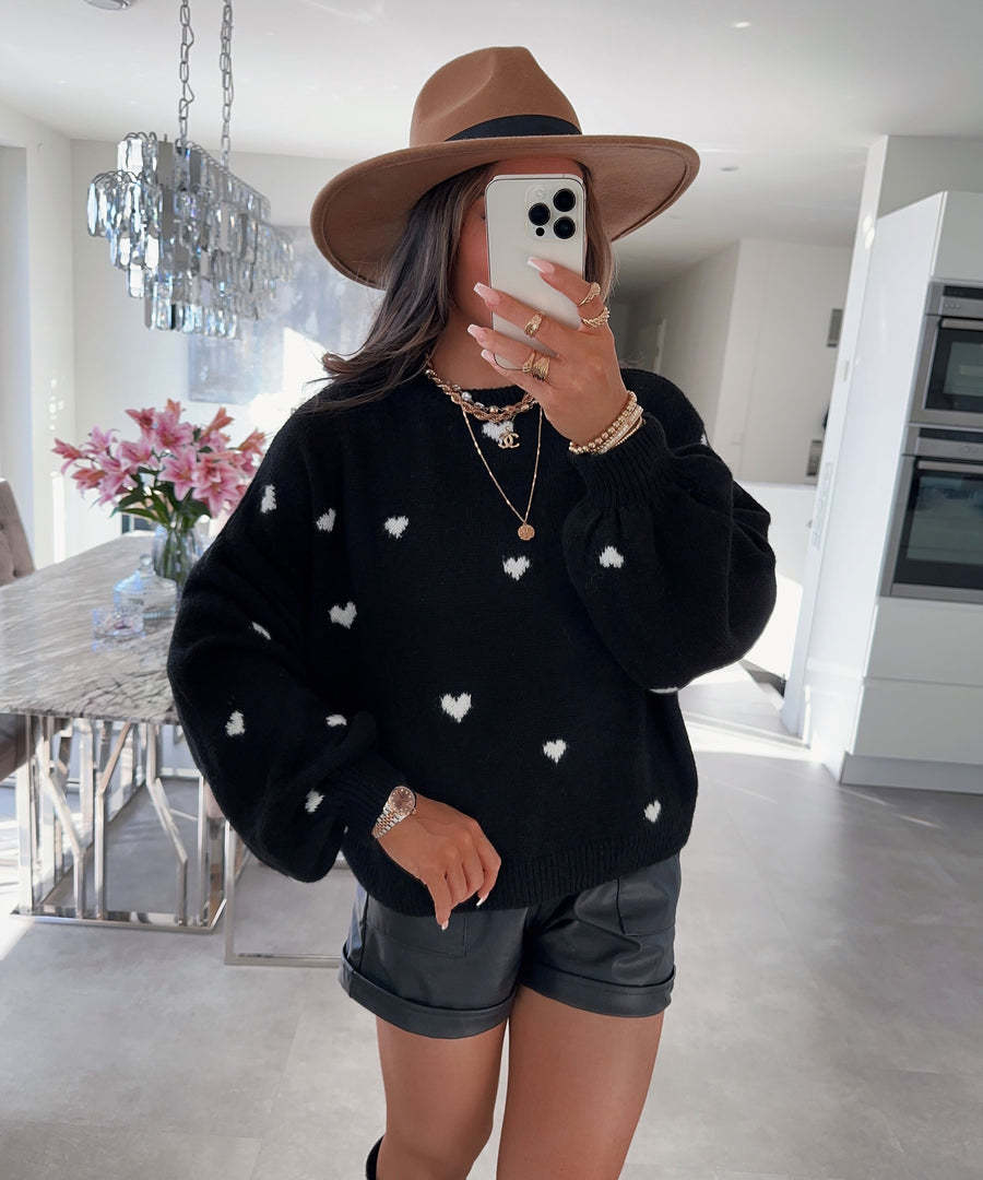 Damen Strickpullover Weit Kuschelig Herzmotiv Norvielle