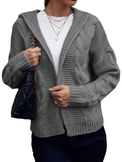 Damen Grobstrick-Cardigan mit Kapuze und Zopfmuster