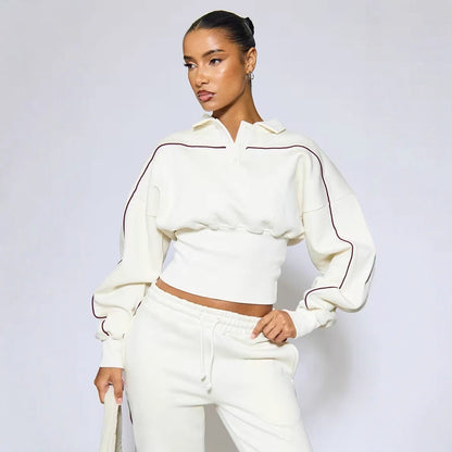 Damen Sportliches Set Crop-Polo und Jogginghose Norvielle