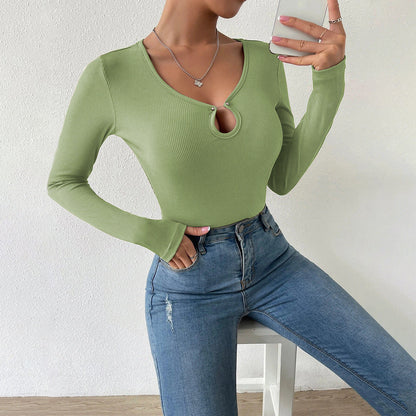 Damen Langarmshirt V-Ausschnitt Bindedetail Norvielle