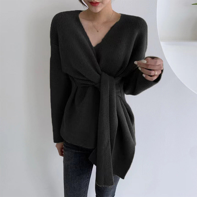 Damen Bluse Wickeldesign Binde-Gürtel Norvielle