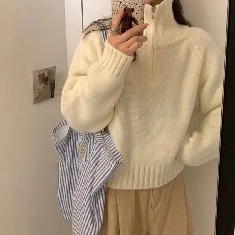 Damen Strickpullover Hochgeschlossener Reißverschluss Norvielle
