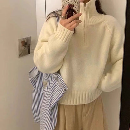 Damen Strickpullover Hochgeschlossener Reißverschluss Norvielle