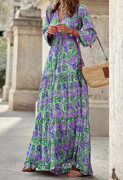 Damen Maxi-Kleid Florales Muster V-Ausschnitt