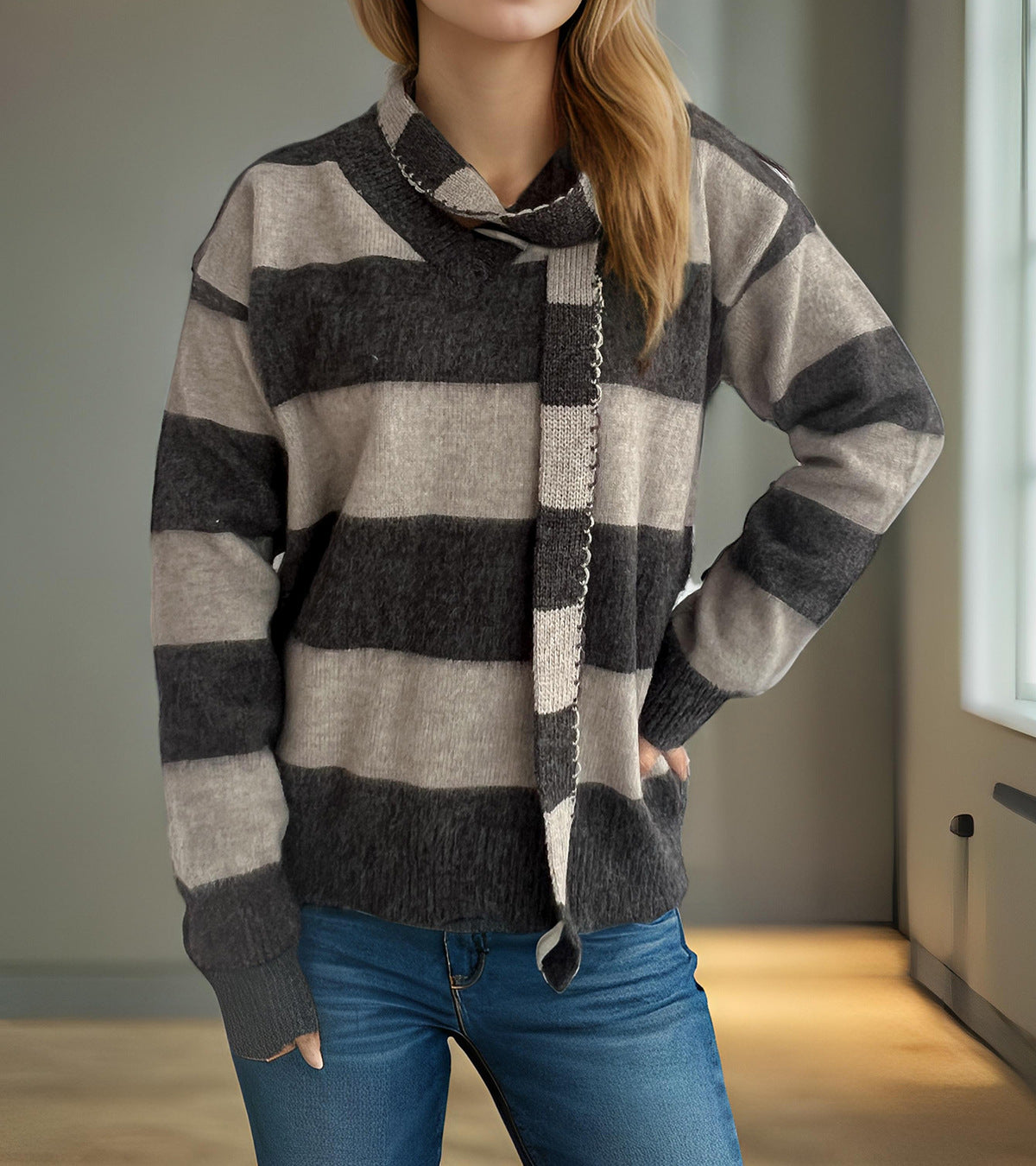 Damen Strickpullover Lässig mit Schlaufenakzenten Norvielle