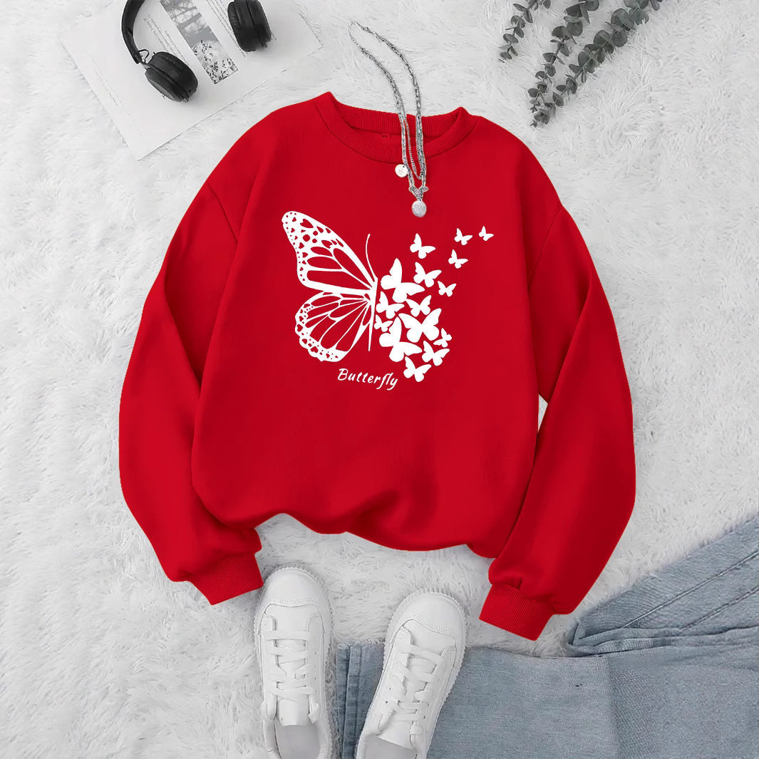 Damen Sweatshirt Schmetterlingsmotiv Lässig Grün