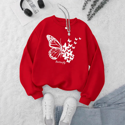 Damen Sweatshirt Schmetterlingsmotiv Lässig Grün