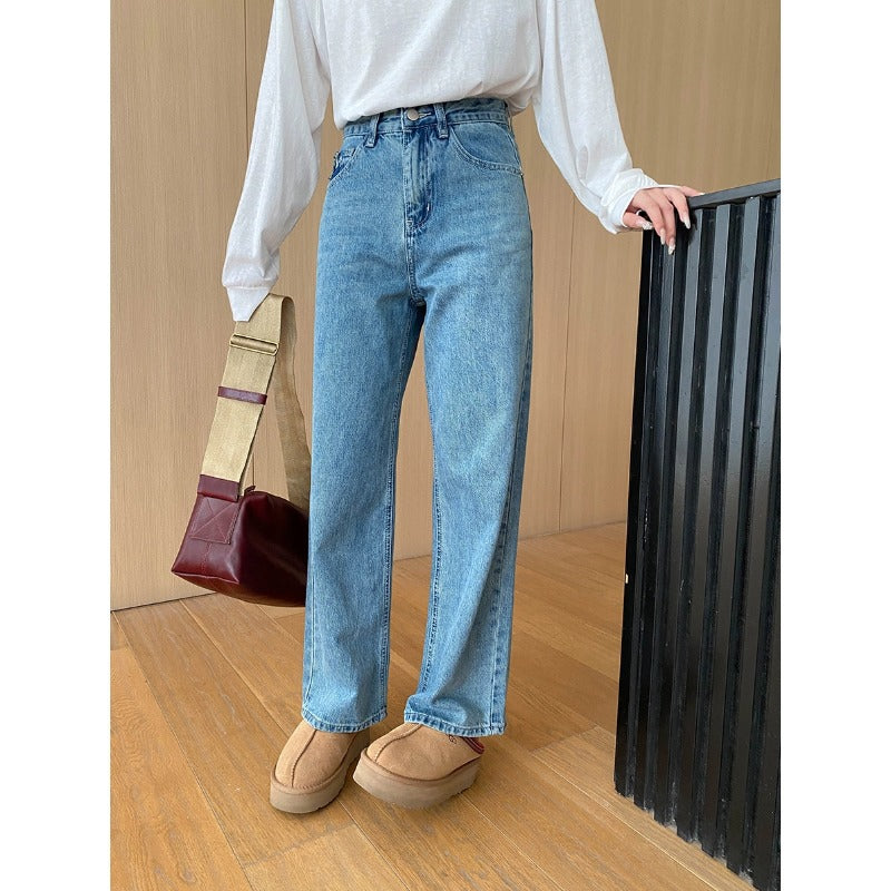 Damen High-Waist Jeans Weites Bein Klassisch Schwarz - Norvielle
