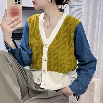 Damen Strickcardigan mit Denim Ärmeln