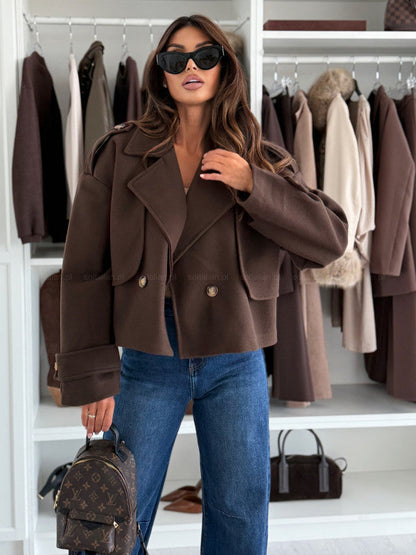 Damen Oversized Wolljacke Breiter Revers Norvielle