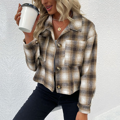 Damen Flanelljacke Kariert Strukturiert Regular Fit