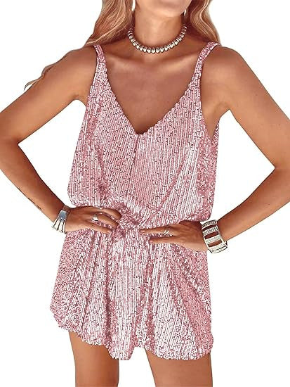 Damen Glitzer Jumpsuit V-Ausschnitt Elastisch Norvielle