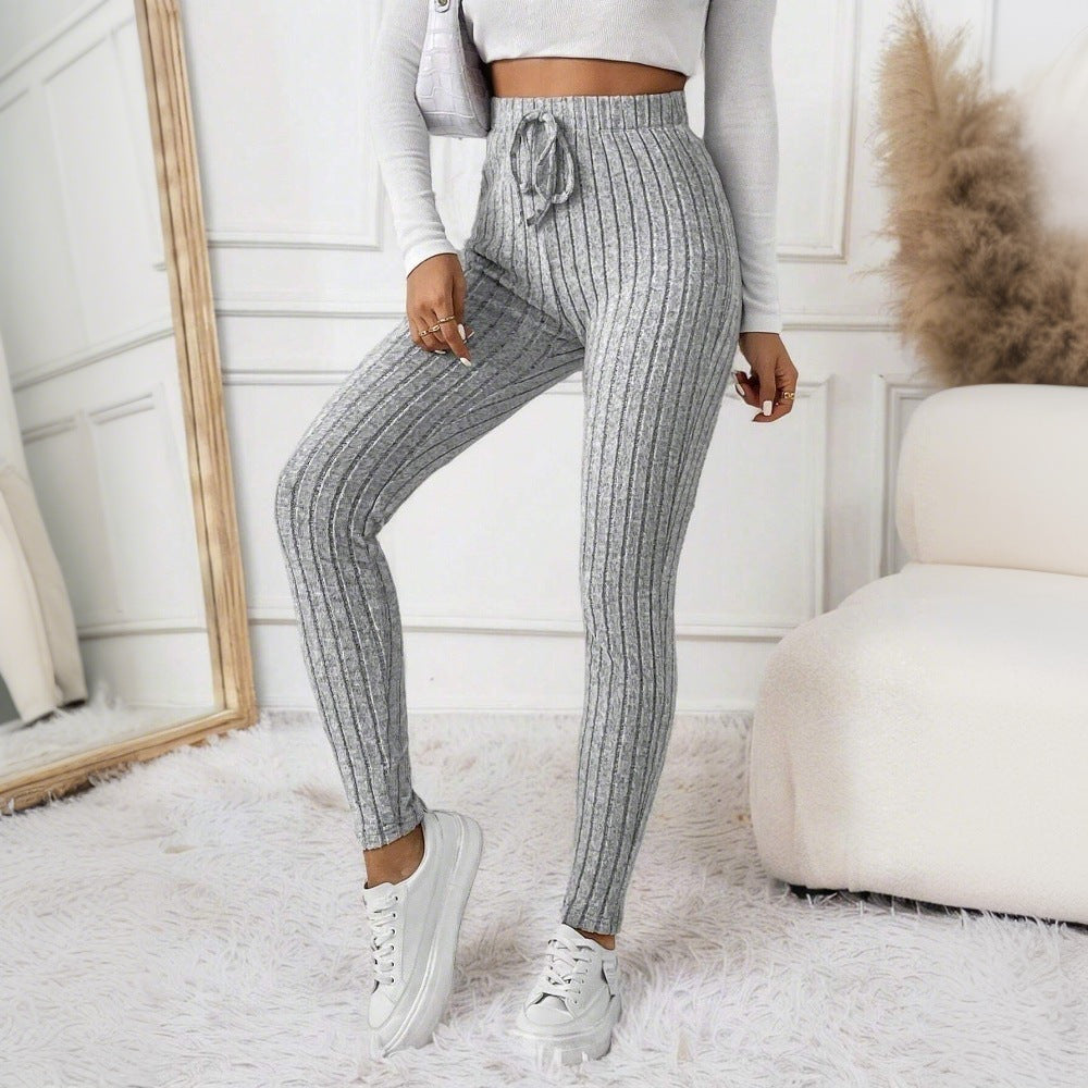 Damen Leggings Elastisch Rippmuster Schwarz Norvielle - Norvielle