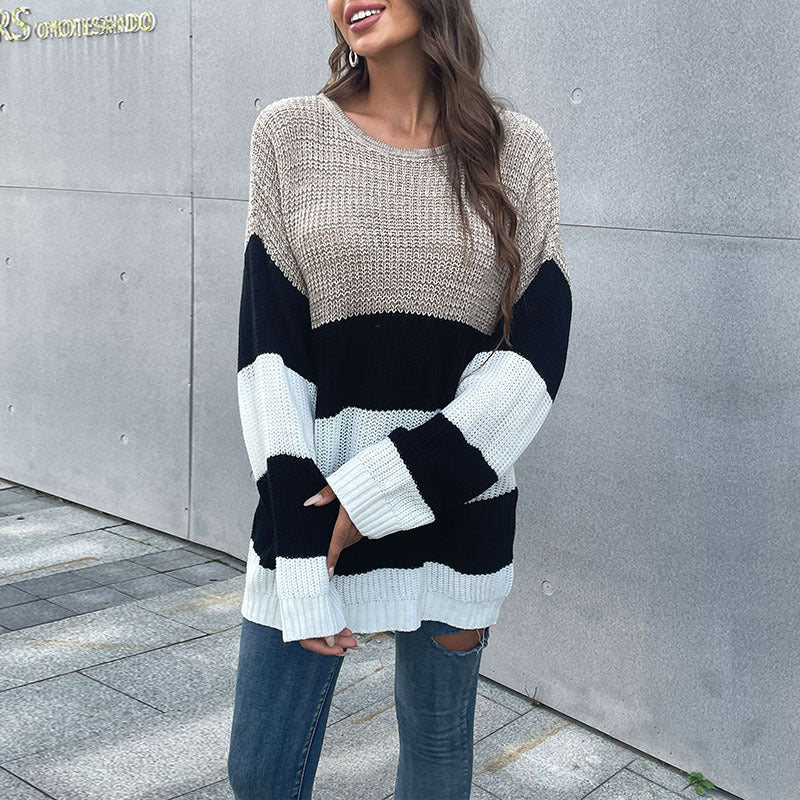 Damen Oversized-Pullover Gestreift Weit Norvielle