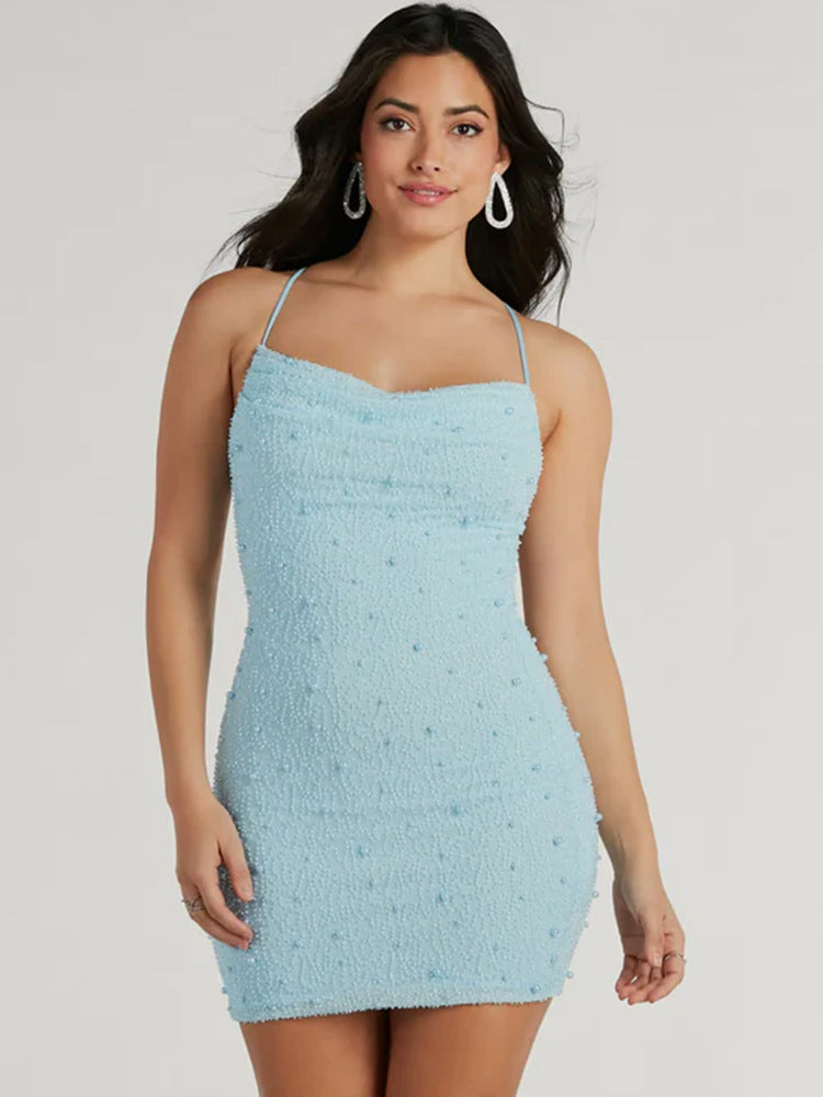 Damen Minikleid Figurbetont Spaghettiträger Norvielle
