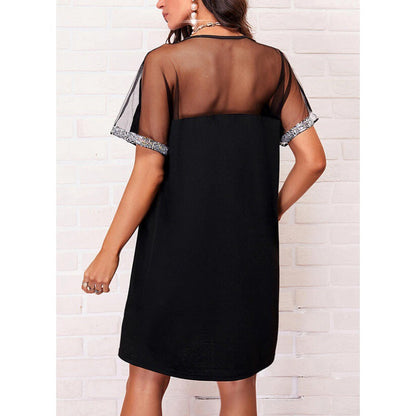 Damen Kleid mit transparenten Ärmeln und Glitzerverzierung