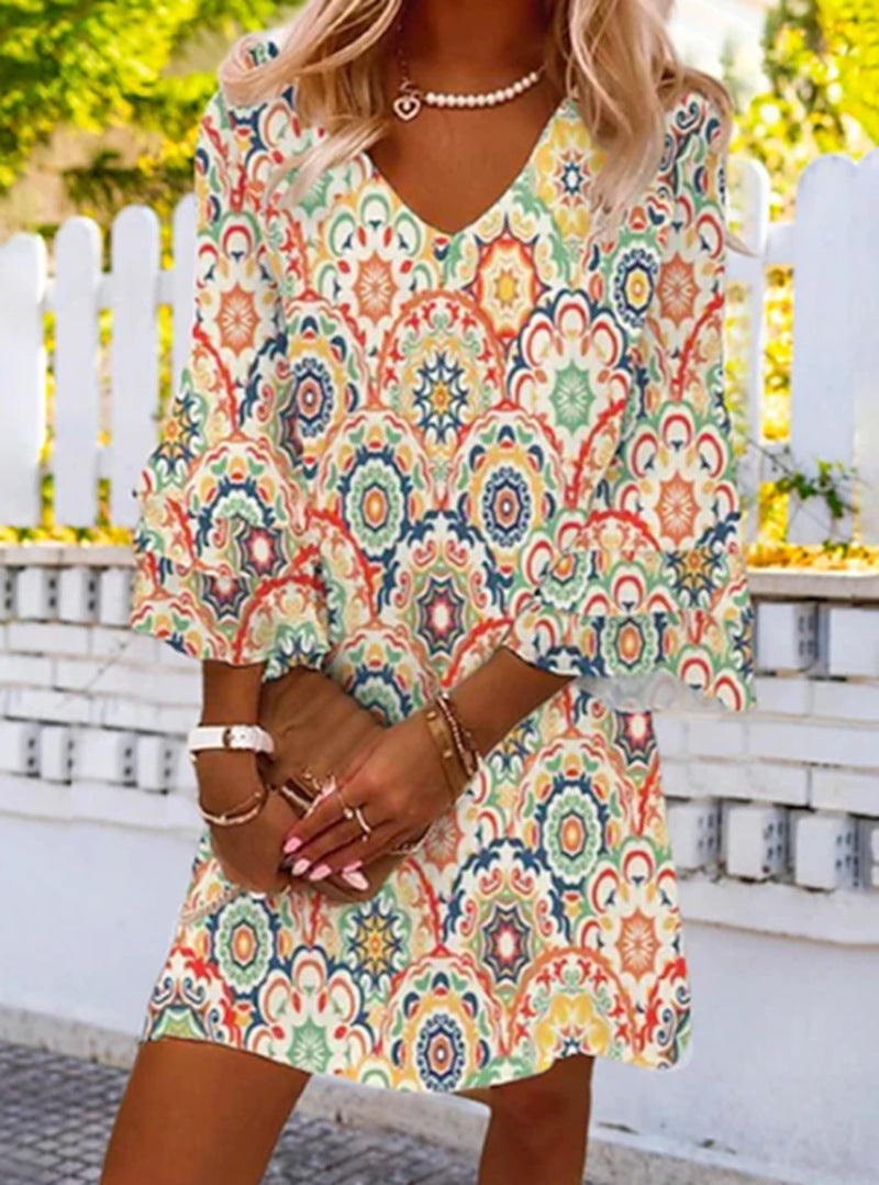 Damen Boho-Kleid Weites Rüschenkleid Norvielle