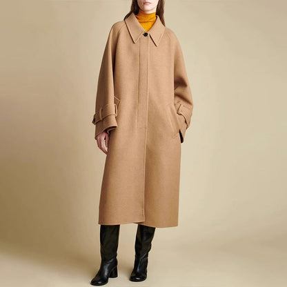 Damen Oversized Wollmantel Moderner Kragen Schwarz - Norvielle