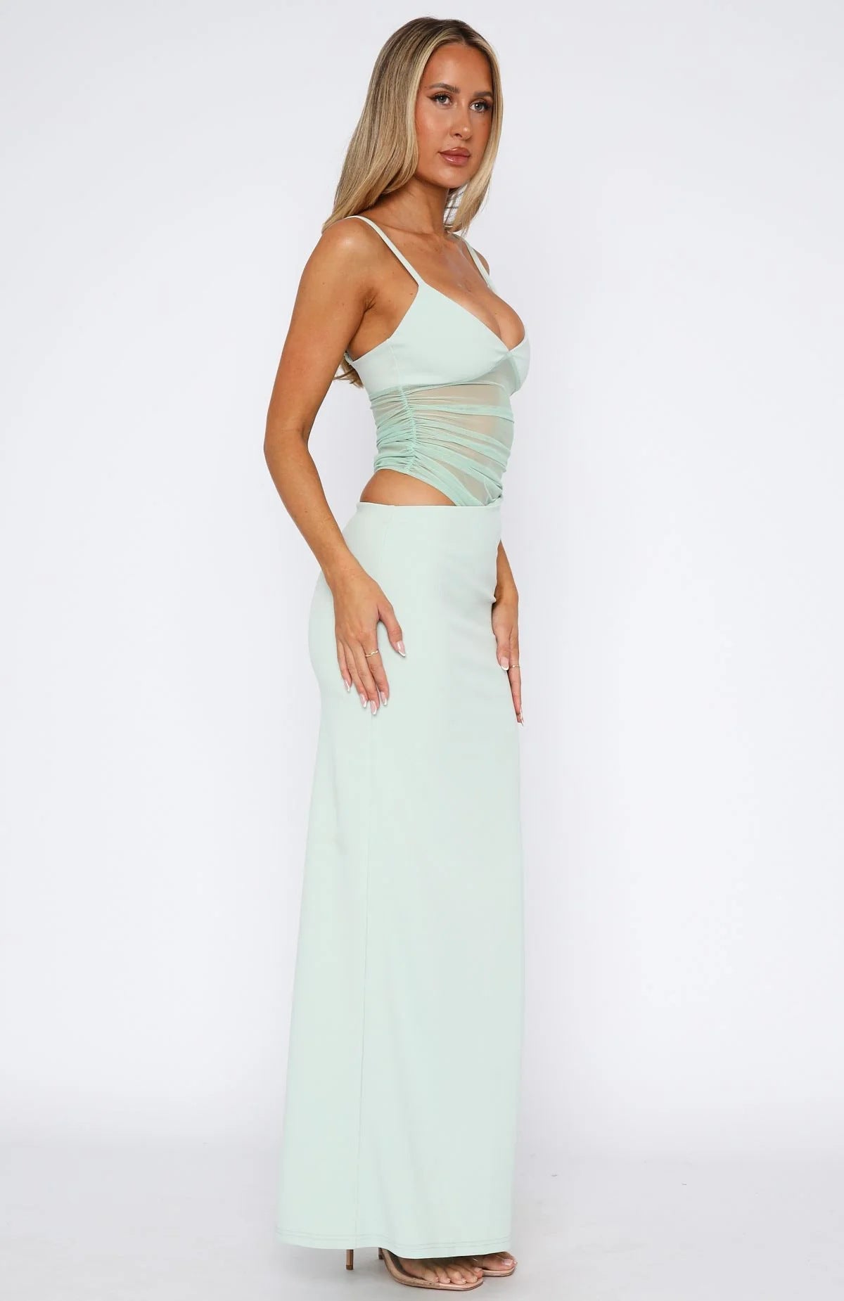 Damen Maxikleid transparentes Oberteil figurbetont Norvielle