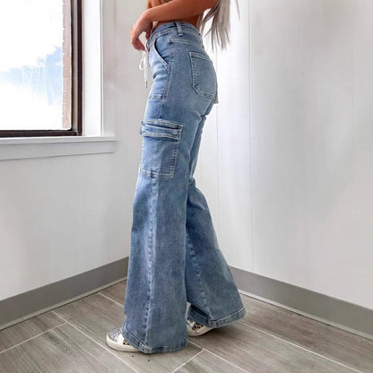 Damen Cargo-Jeans Weites Bein Verstellbarer Bund Norvielle