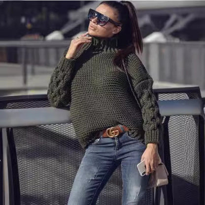Damen Strickpullover Hochkragen Pompöne Ärmel Norvielle