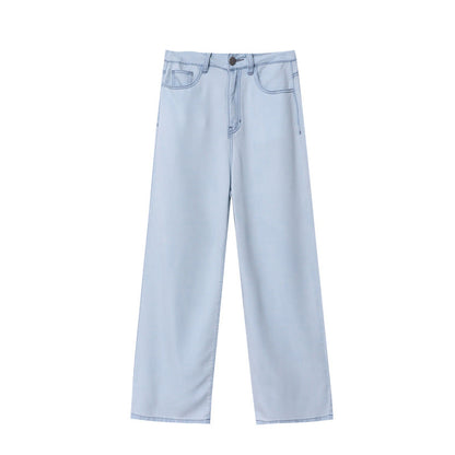 Damen Highwaist Jeans Weite Bein Lässiger Schnitt