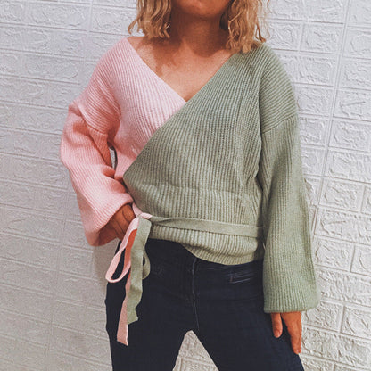 Damen Strickpullover Wickeldesign Breite Ärmel Norvielle