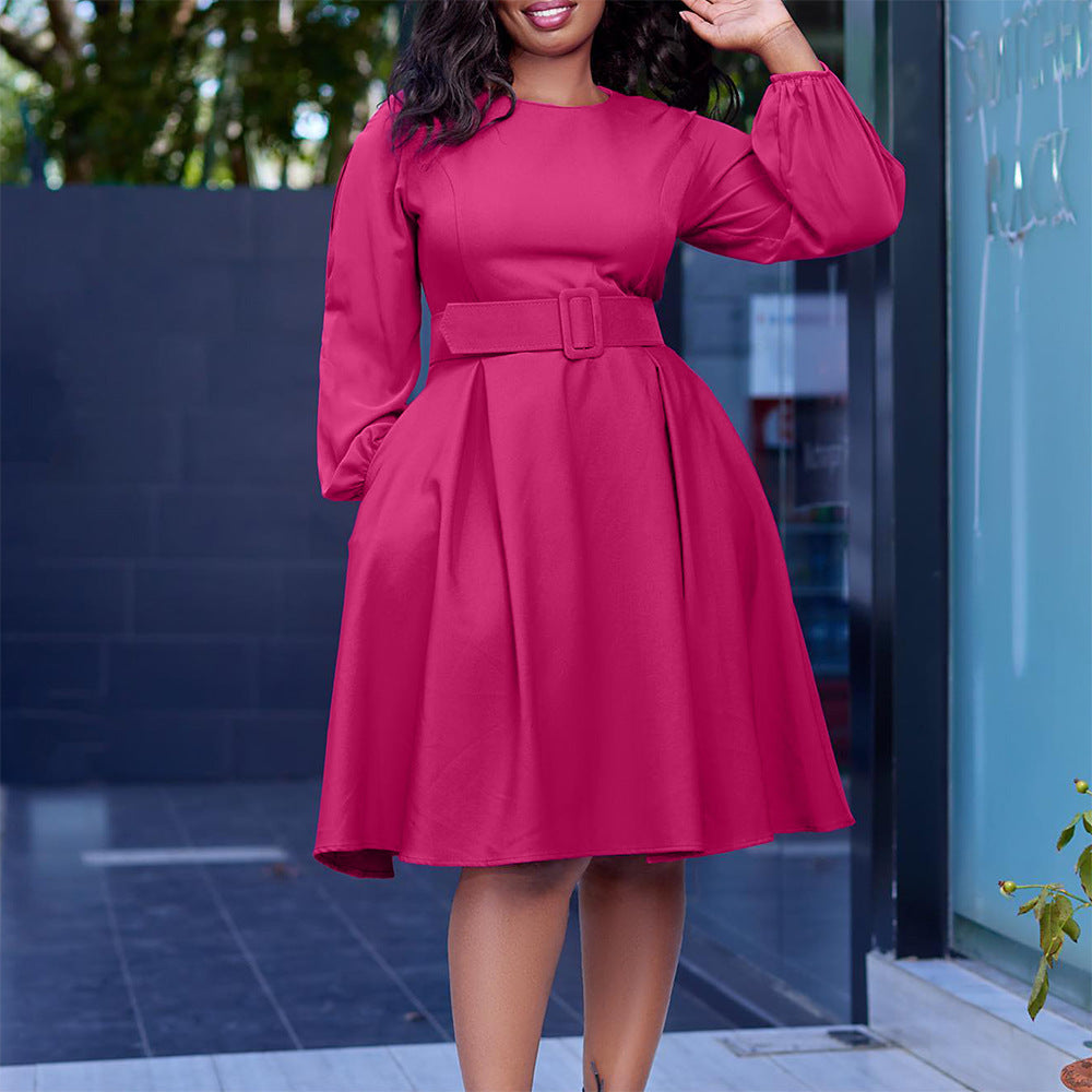 Damen Midi-Kleid ausgestellte Ärmel abnehmbarer Gürtel Norvielle - Norvielle