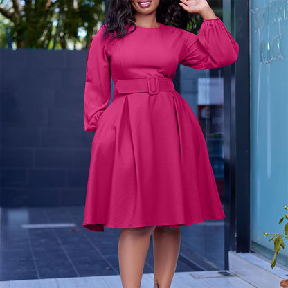 Damen Midi-Kleid ausgestellte Ärmel abnehmbarer Gürtel Norvielle - Norvielle