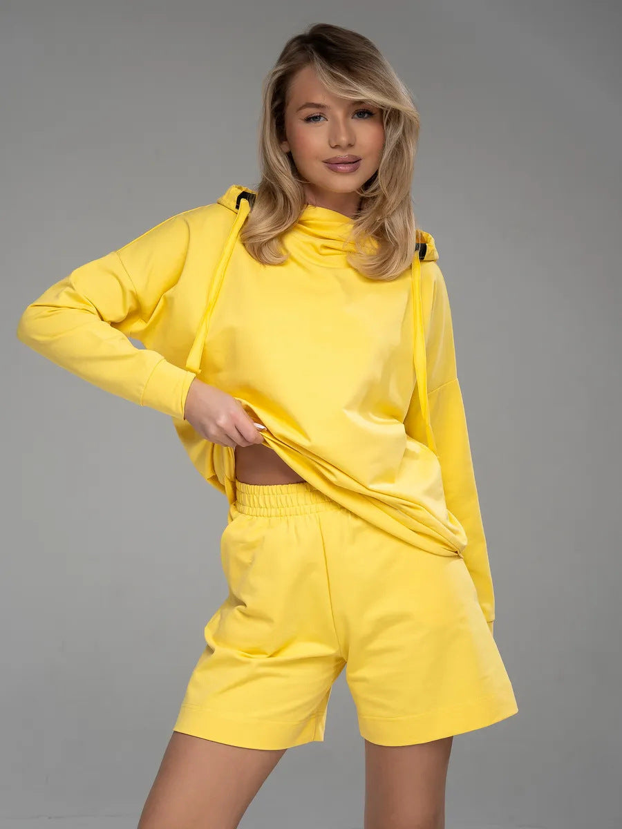 Damen Hoodie Shorts Set mit Kängurutasche Norvielle