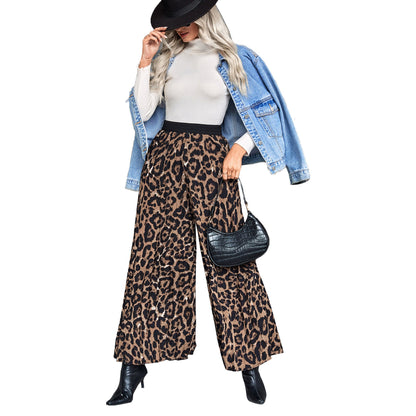 Damen Palazzo-Hose Animalmuster Elastischer Bund