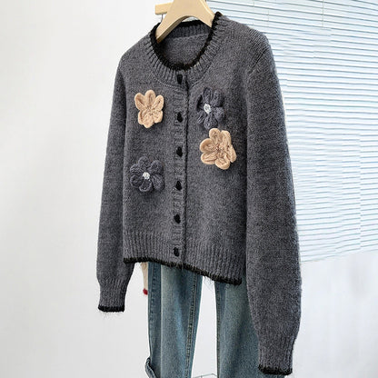 Damen Strickcardigan mit Blumenapplikationen Norvielle - Norvielle