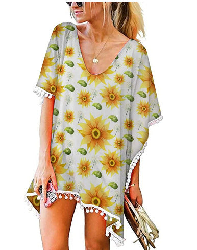 Damen Strandtunika Floralmuster Poncho-Style - Norvielle