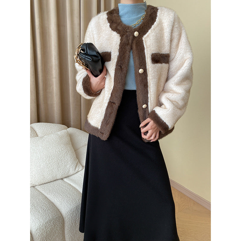 Damen Bouclé-Jacke Kuschelig Mit Knopfleiste Beige - Norvielle