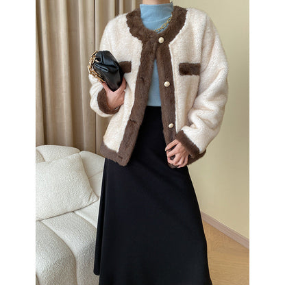 Damen Bouclé-Jacke Kuschelig Mit Knopfleiste Beige - Norvielle