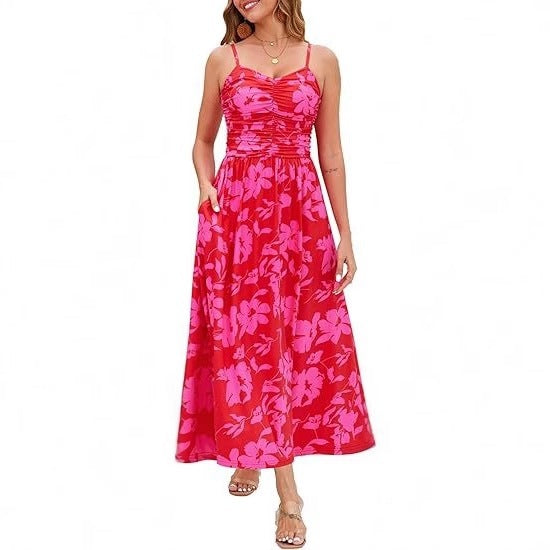 Damen Maxikleid Schmale Träger Praktische Seitentaschen Norvielle - Norvielle