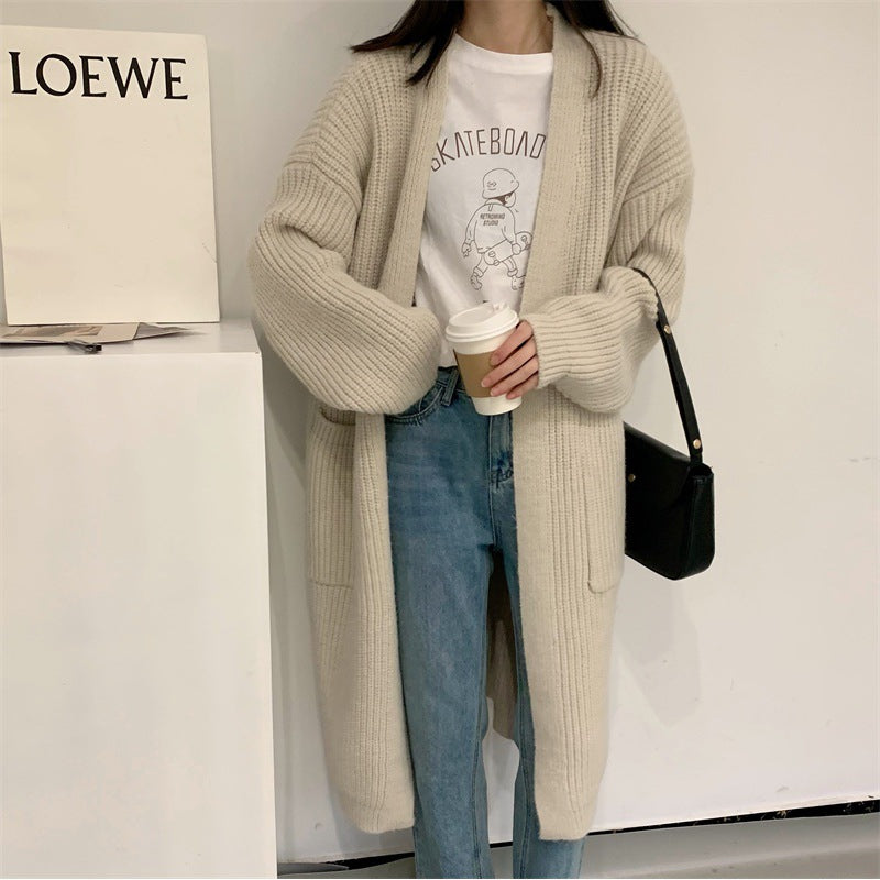 Damen Strickcardigan Übergröße Lässiger Schnitt Mit Taschen Beige