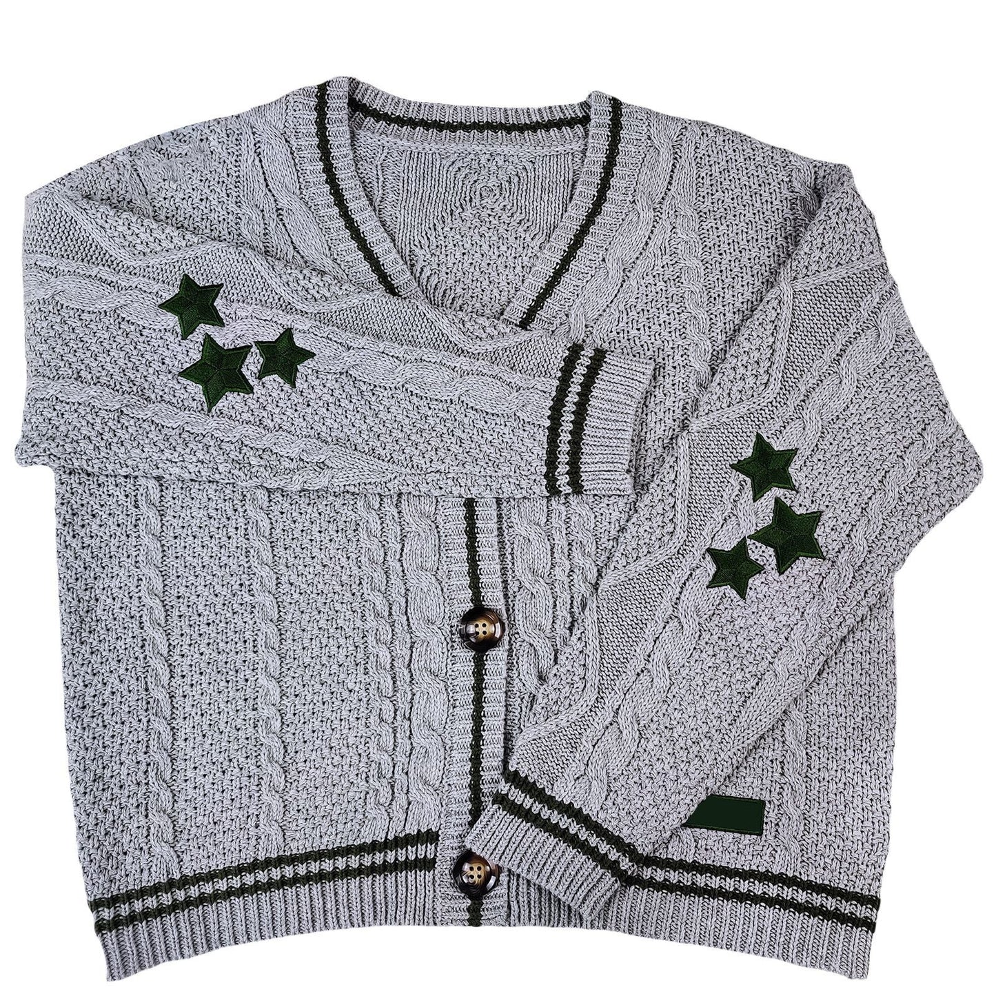 Damen Grobstrickcardigan Zopfmuster Elegante Knöpfe Beige